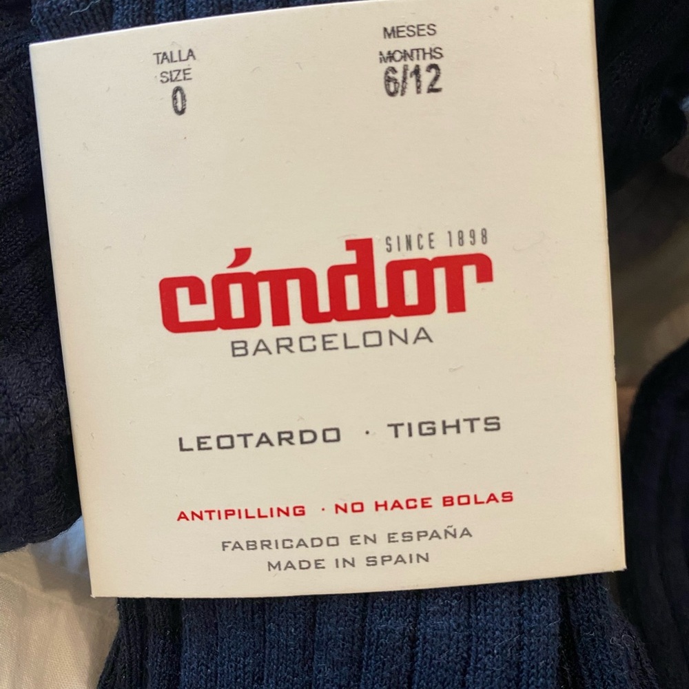 Condor Barcelona ribbed tights, sz 6-12m - Navy, Gray, White, Pink - Picture 2 of 3